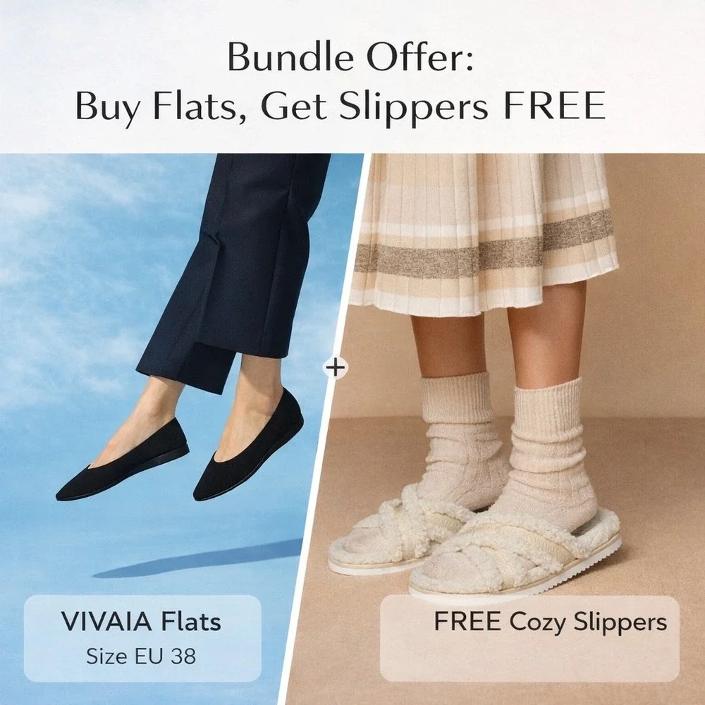 VIVAIA Margot Walker Black‎ Flats | NWT - EU 38 / US 7–7.5 + FREE Cozy Slippers